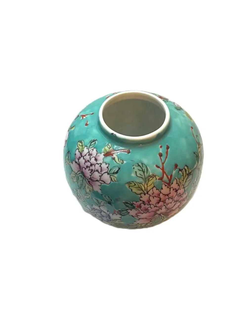 Vtg ACF Japanese Porcelain Ginger Jar Vase Turquoise Chinoiserie